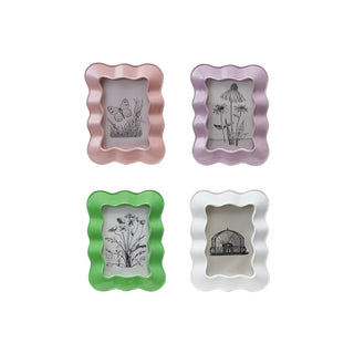 Resin wavy photo frames, set of four in pink, purple, green and white, 4x6 inches.