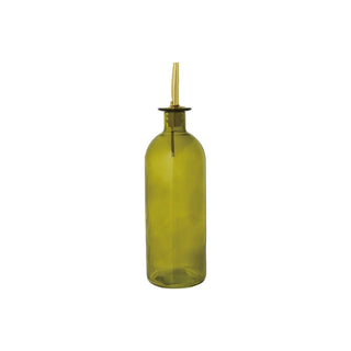 Olive-green glass oil cruet with a gold-finish stopper