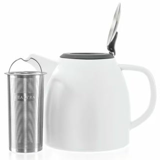 Drago White Ceramic Teapot With Infuser 37oz TEALYRA