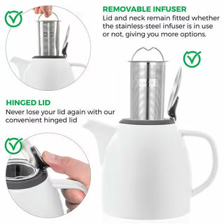 Drago White Ceramic Teapot With Infuser 37oz TEALYRA