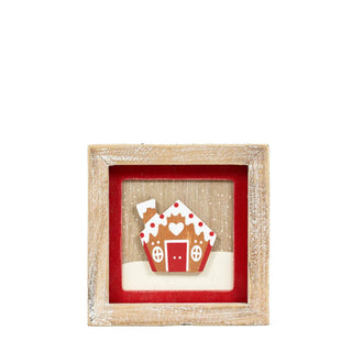 5x5 wood frame sign with distressed whitewashed frame and red inner border featuring gingerbread cookies.