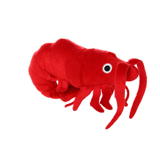 Mighty Jr Ocean Prawn plush dog toy, red, squeaky, soft fabric