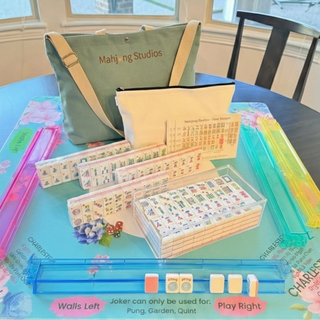 Rose Dragon American Mahjong tile set, 166 tiles, with teal storage bag and accessories