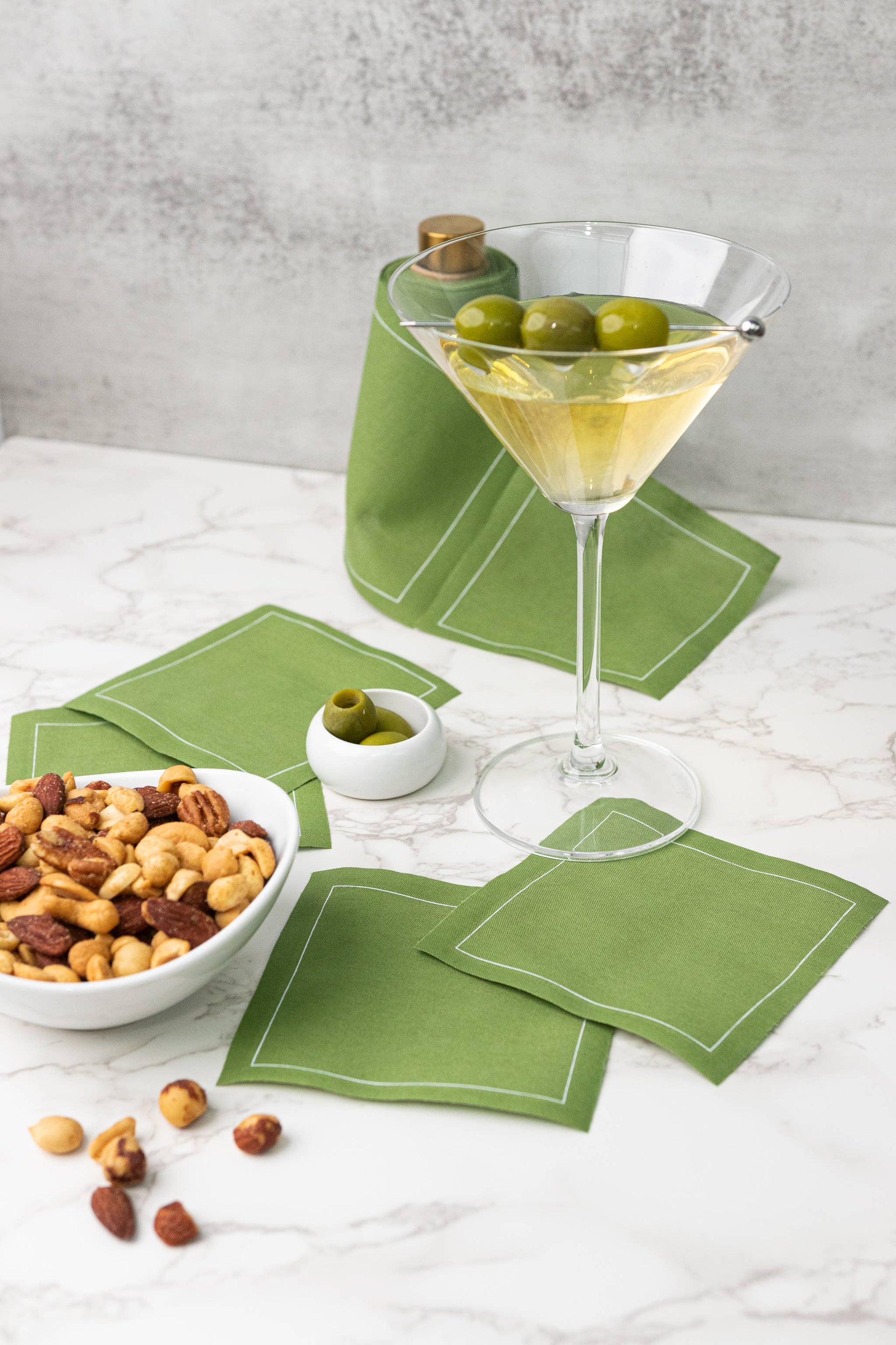 Olive Cocktail Napkin Roll Toasting With Tara