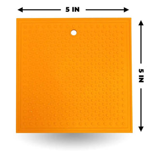 Square silicone lick pad for dogs, orange, durable square design