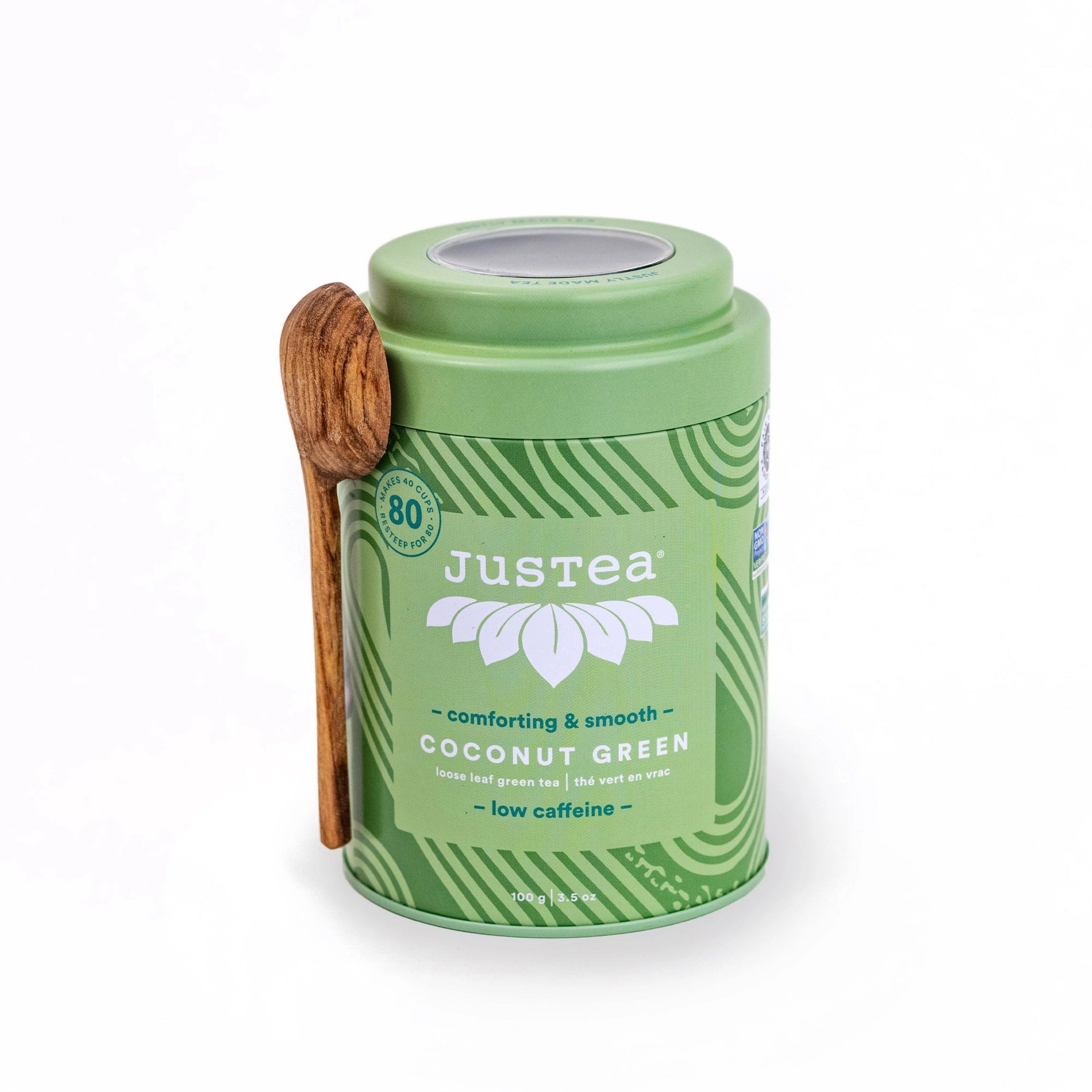 Coconut Green Tin & Spoon - Organic, Fair-Trade, Green Tea  JusTea   