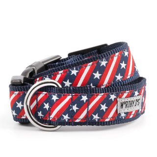 Bias Stars and Stripes Collar, blue nylon with metal D-ring