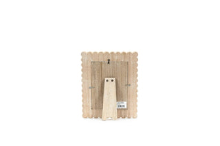 Wood scallop photo frame for 5x7 photos in a natural wood finish with stand
