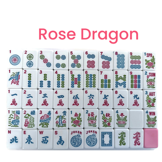 Rose Dragon American Mahjong tile set, 166 tiles, multicolored dragon motifs and traditional suit tiles