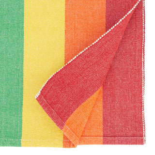 Rainbow Stripe Delight Table Runner, multicolor striped woven fabric