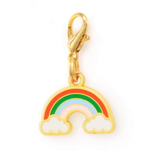 Rainbow Collar Charm, Dapper gold-tone charm with a colorful rainbow arc and clouds