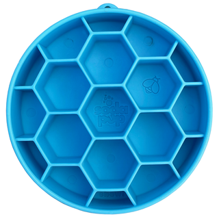 Dapper eBowl honeycomb slow feeder for dogs, blue with hexagonal compartments and embossed logo
