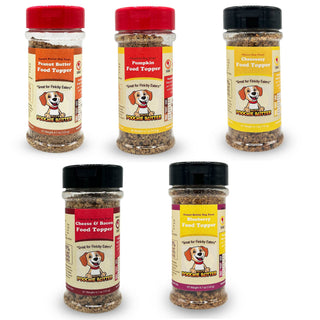 Dog Food Topper All Natural 3.5oz, five bottles in assorted flavors