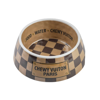 Checker Chewy Vuiton Bowl - 3 Sizes!! Dog Bowls Haute Diggity Dog