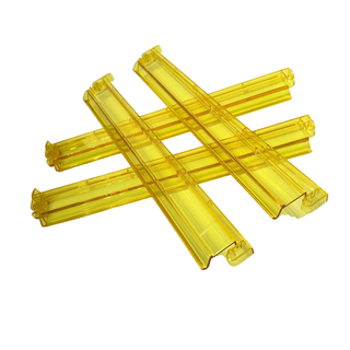 Mahjong tile racks set of 4, transparent yellow plastic, shown arranged on a white background