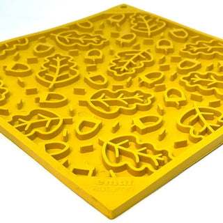 Autumn Design eMat Enrichment Lick Mat, yellow silicone with leaf-shaped cutouts