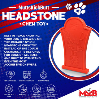 Headstone-style nylon dog chew toy, orange Halloween-themed for power chewers