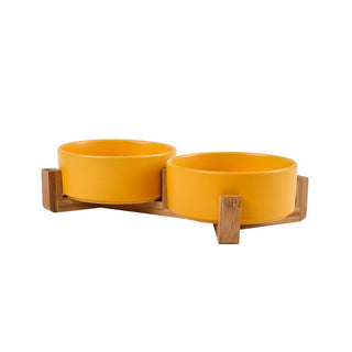 Raised Ceramic Pet Bowl Set with Wooden Stand_CWMM5939 Toby Supply