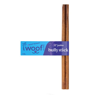 12-inch jumbo grass-fed bully stick dog chew with blue label