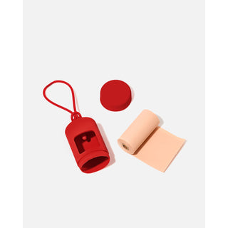 Poop bag carrier dispenser, red with peach bags, Wild One