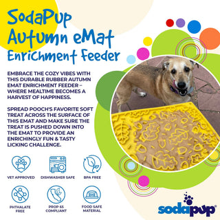 Autumn Design eMat Enrichment Lick Mat, yellow rubber surface with fall leaf shapes