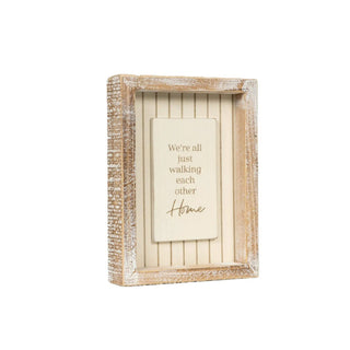 5x7 wood frame wall decor with distressed whitewashed finish and central panel featuring a home quote