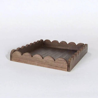 Wood scalloped tray in espresso finish, 13x9x2 inches.