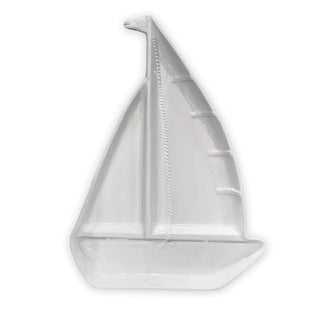 Sailboat chip and dip platter, white ceramic with rope-detail sail.