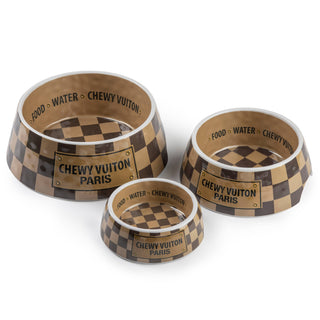 Checker Chewy Vuiton Bowl - 3 Sizes!! Dog Bowls Haute Diggity Dog