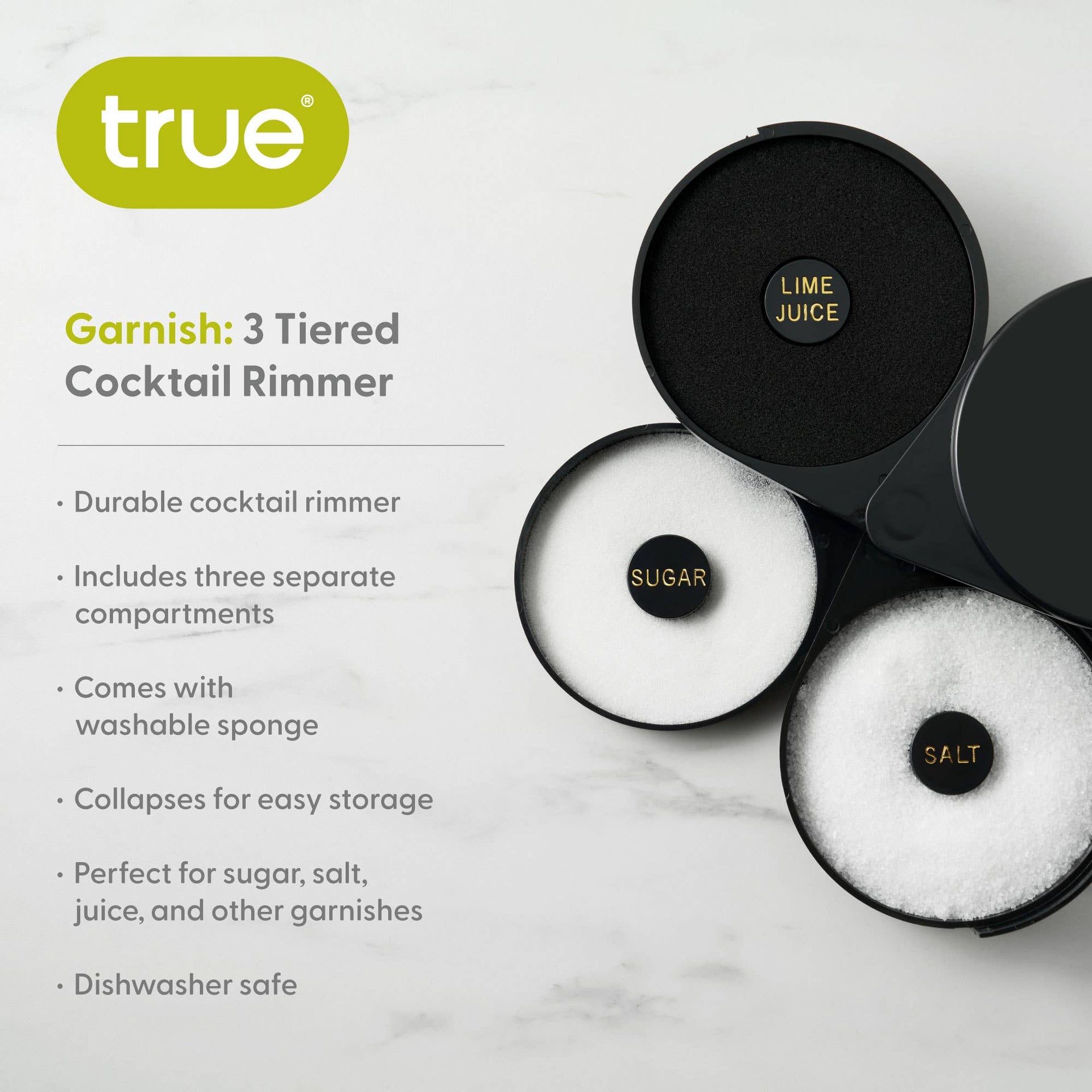 Garnish 3-Tier Labeled Cocktail Rimmer w/ Juice Sponge TRUE