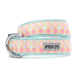 Mermaid Collar dog collar, Dapper pastel mermaid-scale print with aqua trim