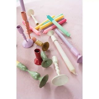 Candles: 10-inch two-tone pleated taper candles in pastel colors, assorted.