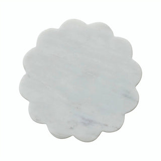 8-inch round marble scalloped tray in white with subtle gray veining
