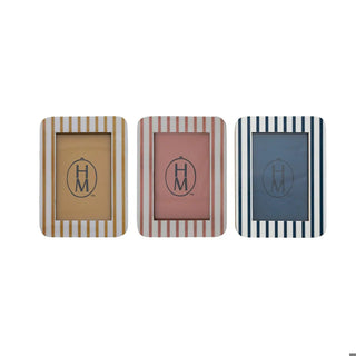 Resin striped photo frames set of 3 with yellow, pink and blue striped borders