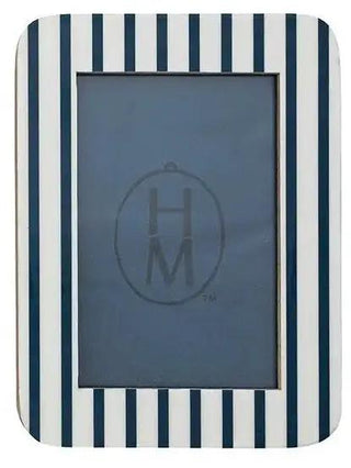 Resin striped photo frame in blue and white vertical stripes.