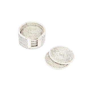 Rattan round coaster set in cream, 3 pieces.