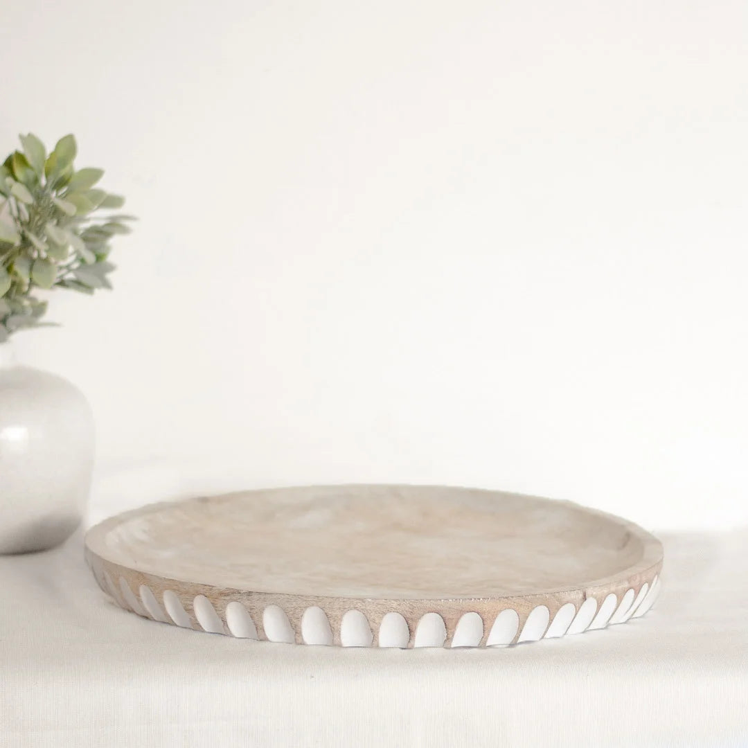 Carved White Wash Tray  PD Home   