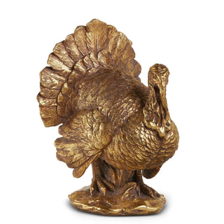 Antique gold turkey figurine with detailed feathered tail for holiday decor