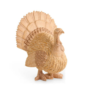 Turkey figurine carved from natural wood, Raz Imports holiday decor