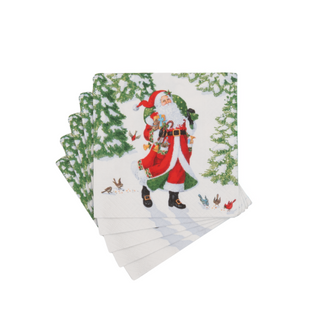 Cocktail napkins set with Woodland Santa design, recycled paper, 6-pack.