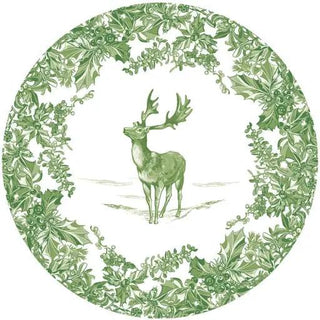 Stag Toile Sage/White dinner plate with green border and central stag illustration