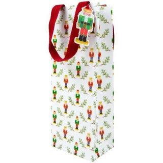 Little Nutcracker Bottle Bag with red handles and festive nutcracker print