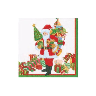 Cocktail napkin, Mr. Claus design, festive Santa scene with gifts and Christmas tree