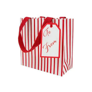 Gift bag, Stripes For Days red/white, small square with red handles and a To From tag