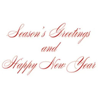 Boxed holiday cards featuring red script Season's Greetings and Happy New Year