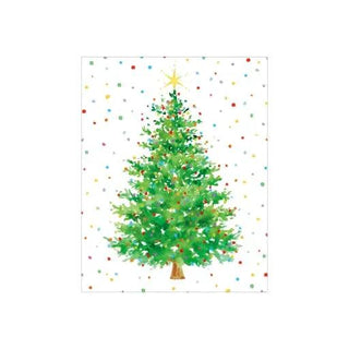 Dotted Tree boxed holiday cards featuring a green Christmas tree with colorful dots