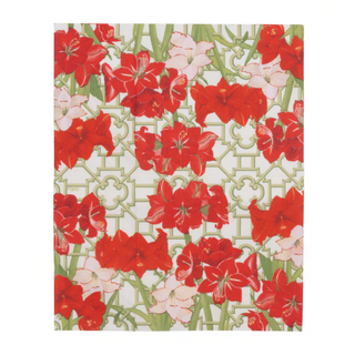 Guest towel napkin Caspari Amaryllis Conservatory with red and pink amaryllis blooms on a geometric lattice pattern