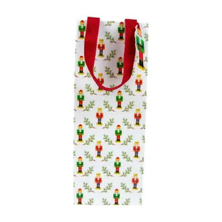 Little Nutcracker bottle bag with red handles and nutcracker print on white background
