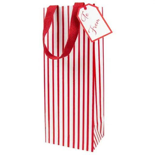 Bottle bag with red and white stripes and red handles