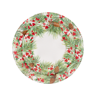 Evergreen and Berries White salad/dessert plate with pine needles and red berries motif